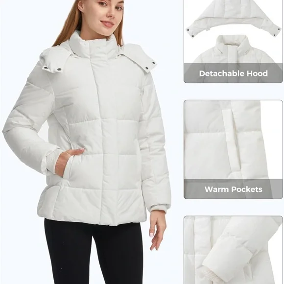 White Puffer Jacket with Hood - Picture 3 of 5